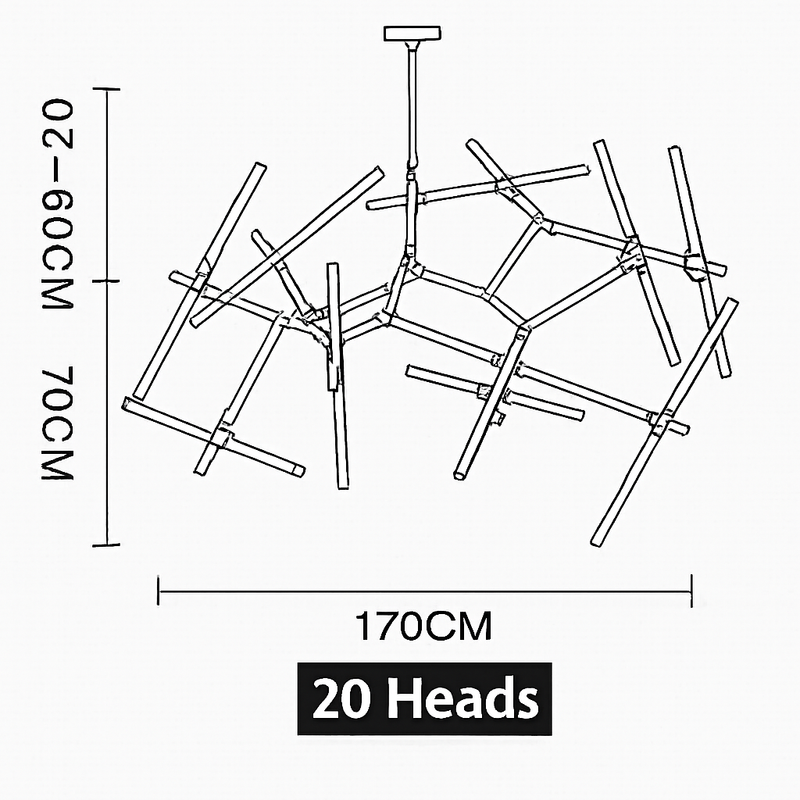 Lustre design avec branches en tube Arts