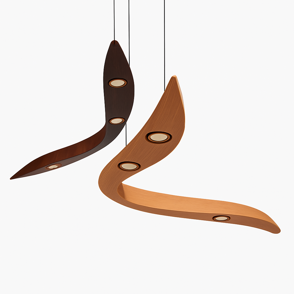 Lustre design branches arrondies en bois et LED Villa - vue 5 sur 5