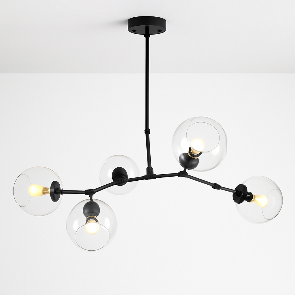 Lustre design doré avec boules de verre Lindsey - vue 5 sur 7