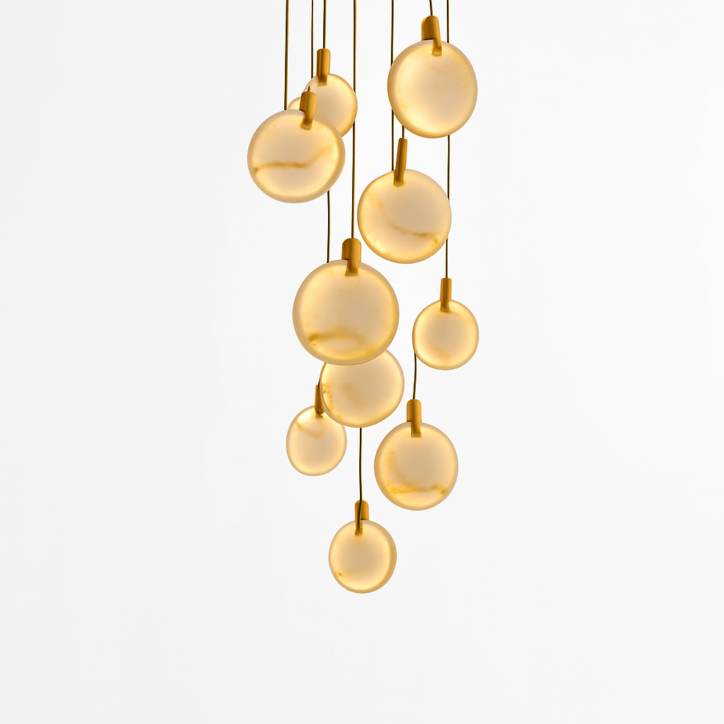 lustre design en marbre doré avec éclairage led tendance 2024 - vue 2 sur 25