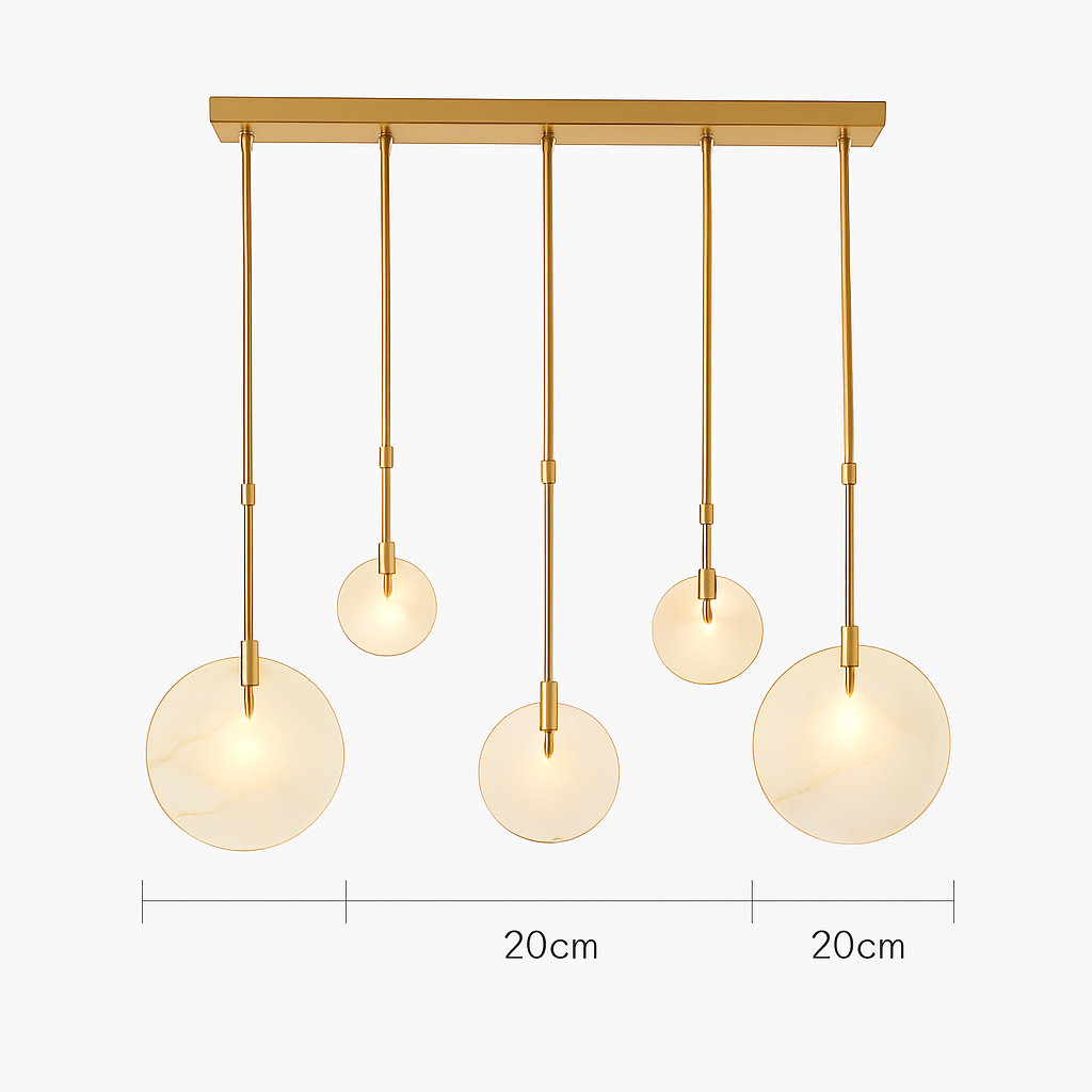 lustre design en marbre doré avec éclairage led tendance 2024 - vue 12 sur 25