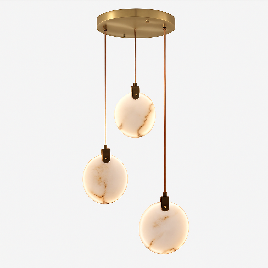 lustre design en marbre doré avec éclairage led tendance 2024 - vue 18 sur 25
