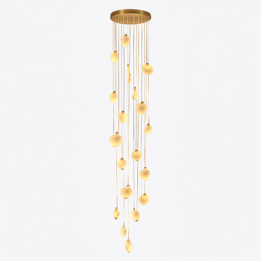 lustre design en marbre doré avec éclairage led tendance 2024 - vue 20 sur 25