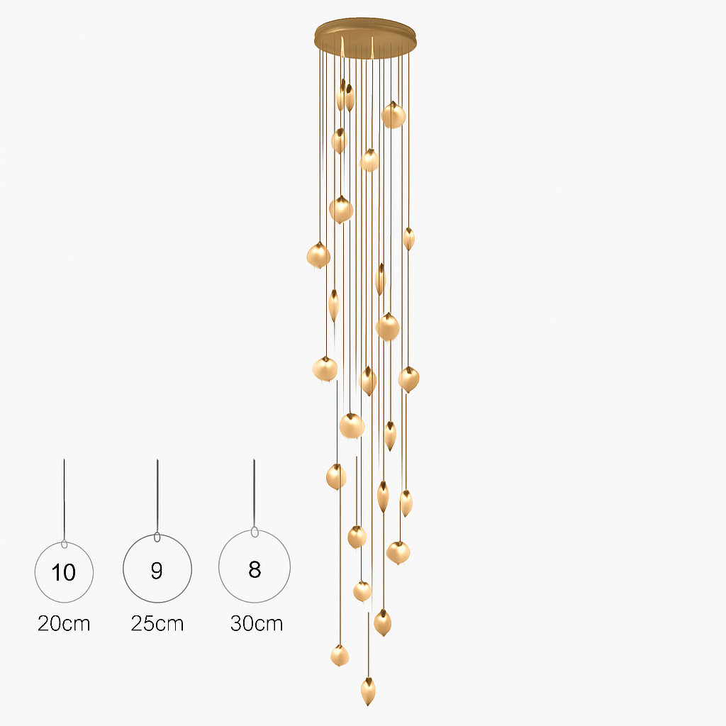 lustre design en marbre doré avec éclairage led tendance 2024 - vue 22 sur 25