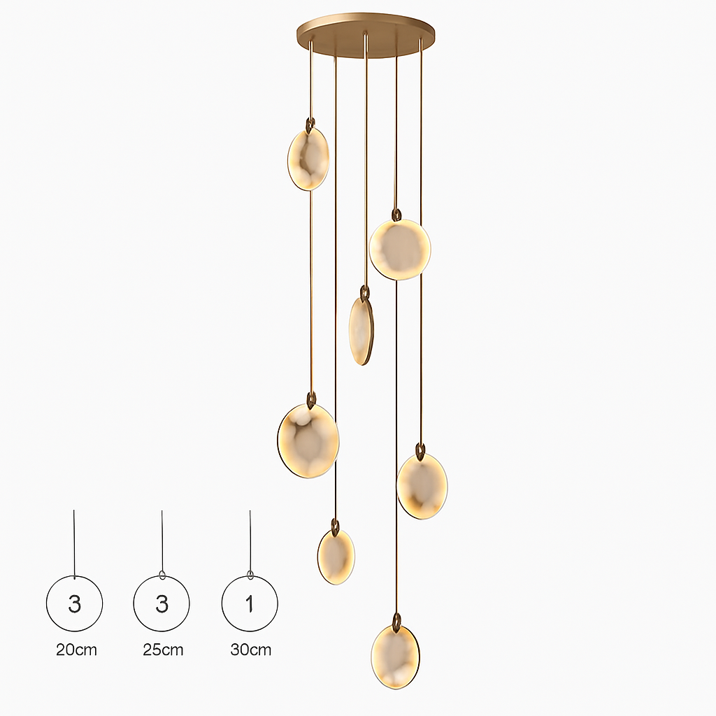 lustre design en marbre doré avec éclairage led tendance 2024 - vue 24 sur 25