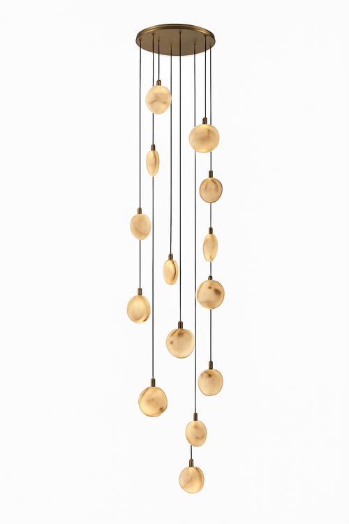 lustre design en marbre doré avec éclairage led tendance 2024
