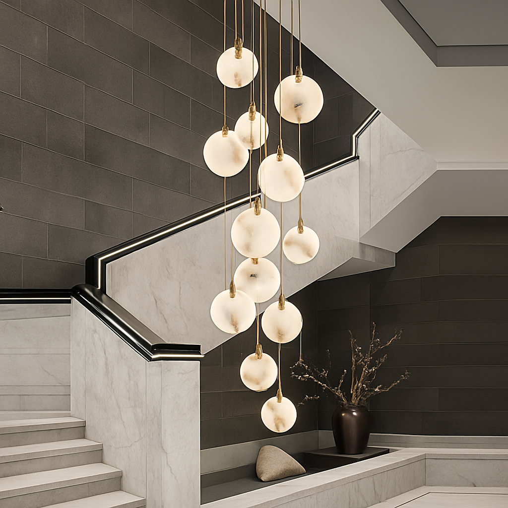 lustre design en marbre doré avec éclairage led tendance 2024 - vue 5 sur 25