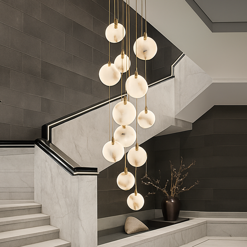 lustre design en marbre doré avec éclairage led tendance 2024
