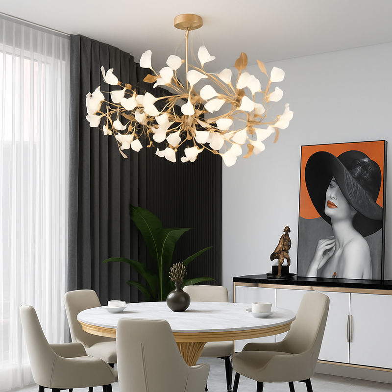 Lustre design Feuilles de céramique de luxe et Branches d'or