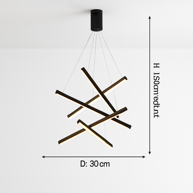Lustre design LED avec baguettes métalliques lumineuses Solana