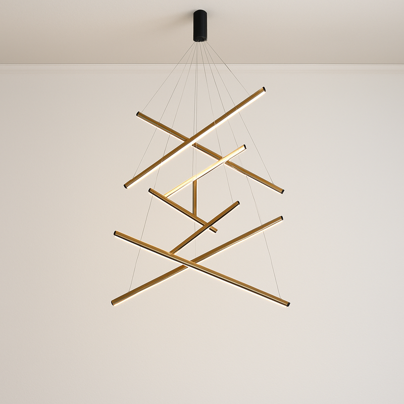 Lustre design LED avec baguettes métalliques lumineuses Solana