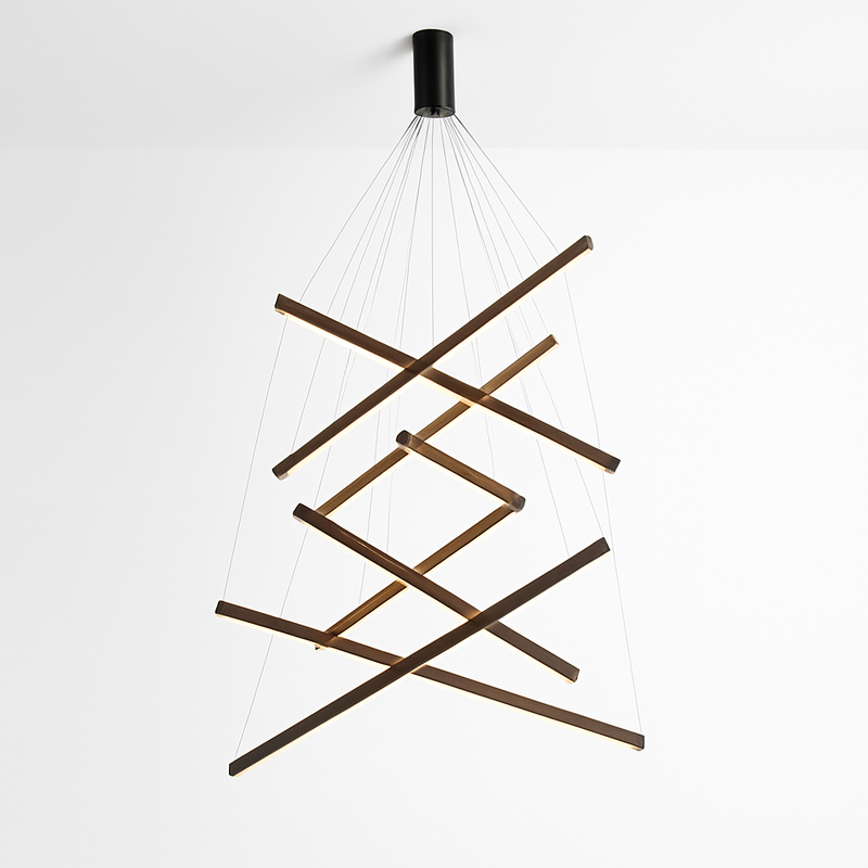 Lustre design LED avec baguettes métalliques lumineuses Solana