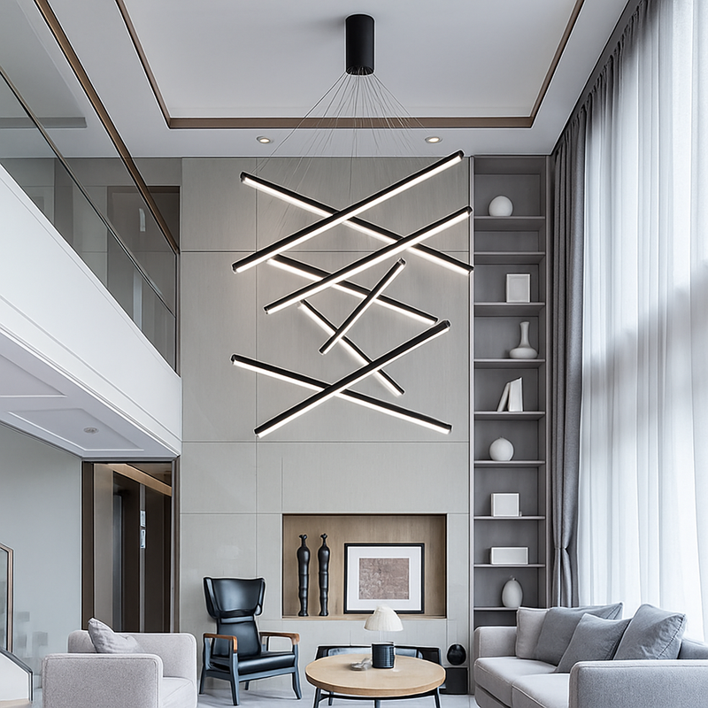 Lustre design LED avec baguettes métalliques lumineuses Solana