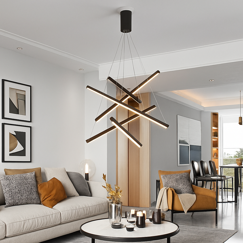 Lustre design LED avec baguettes métalliques lumineuses Solana