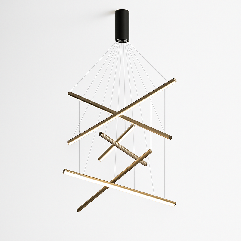 Lustre design LED avec baguettes métalliques lumineuses Solana