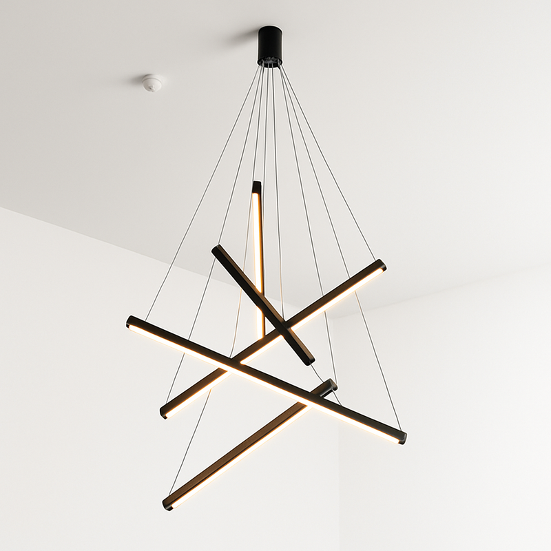 Lustre design LED avec baguettes métalliques lumineuses Solana