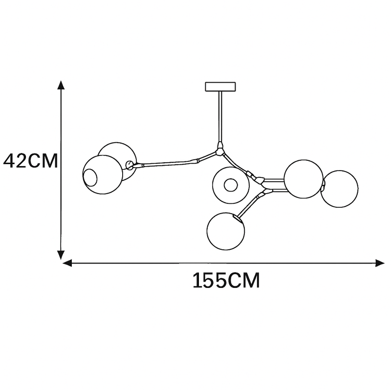 Lustre design à LED avec branches métal et bulles en verre Beans