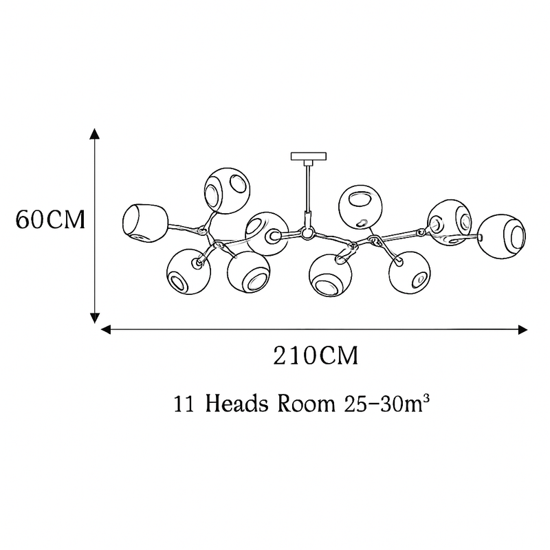 Lustre design à LED avec branches métal et bulles en verre Beans