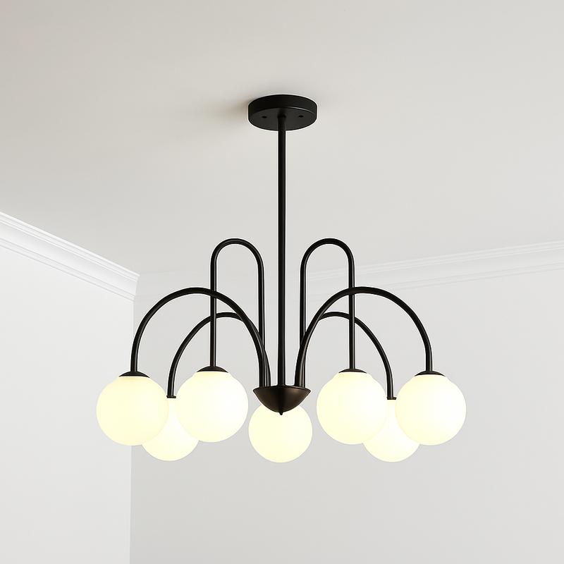 Lustre design LED à branches dorées avec boules en verre Light