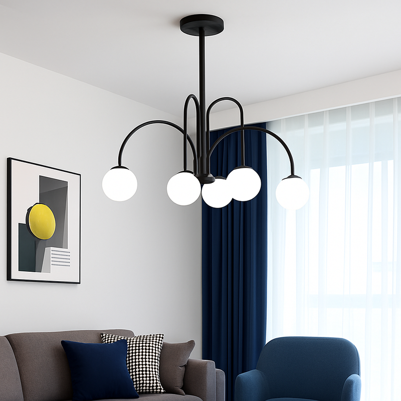 Lustre design LED à branches dorées avec boules en verre Light