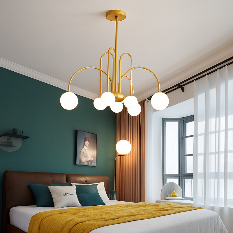 Lustre design LED à branches dorées avec boules en verre Light