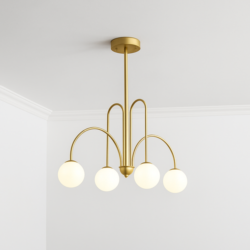 Lustre design LED à branches dorées avec boules en verre Light