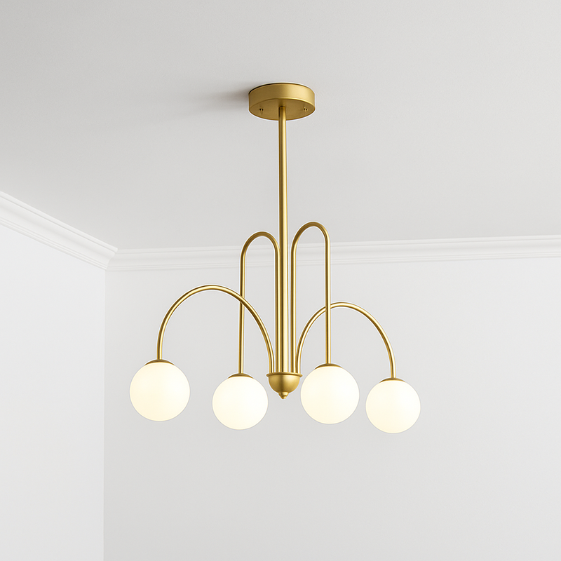 Lustre design LED à branches dorées avec boules en verre Light