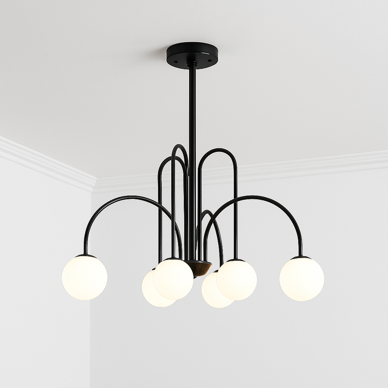 Lustre design LED à branches dorées avec boules en verre Light