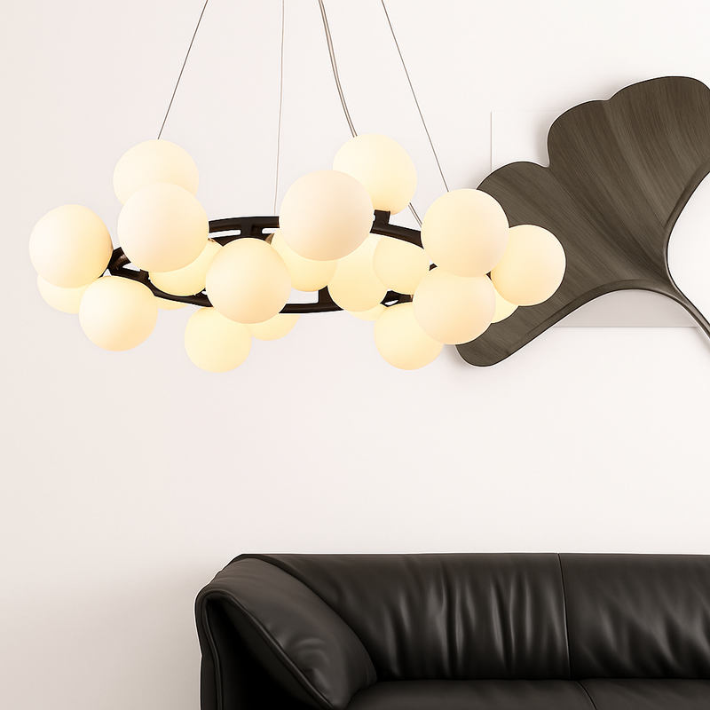 Lustre design à LED en métal avec plusieurs boules en verre Magic