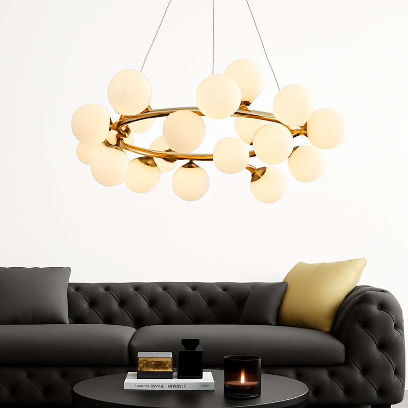 Lustre design à LED en métal avec plusieurs boules en verre Magic