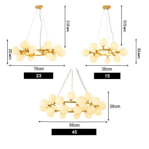 Lustre design à LED en métal avec plusieurs boules en verre Magic