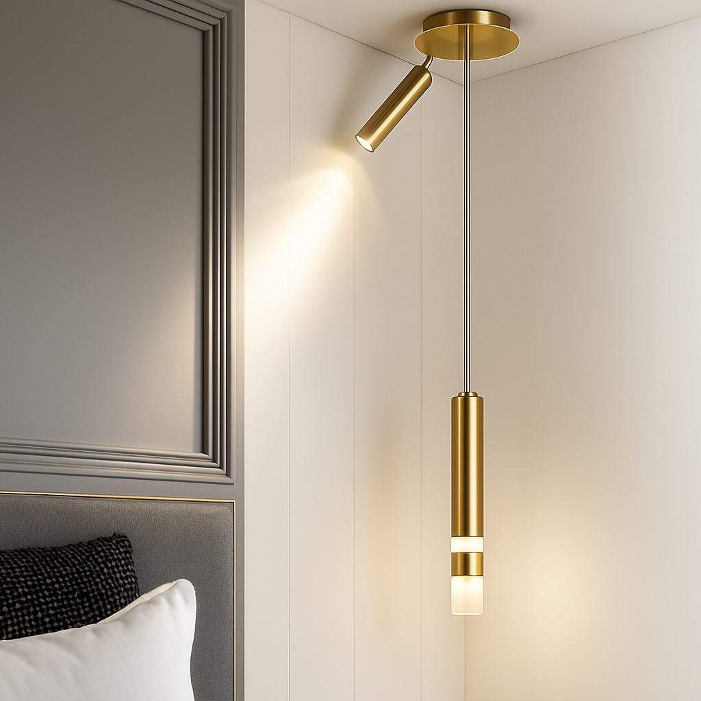 Lustre design LED tube lumineux doré ou noir Amias - vue 4 sur 12