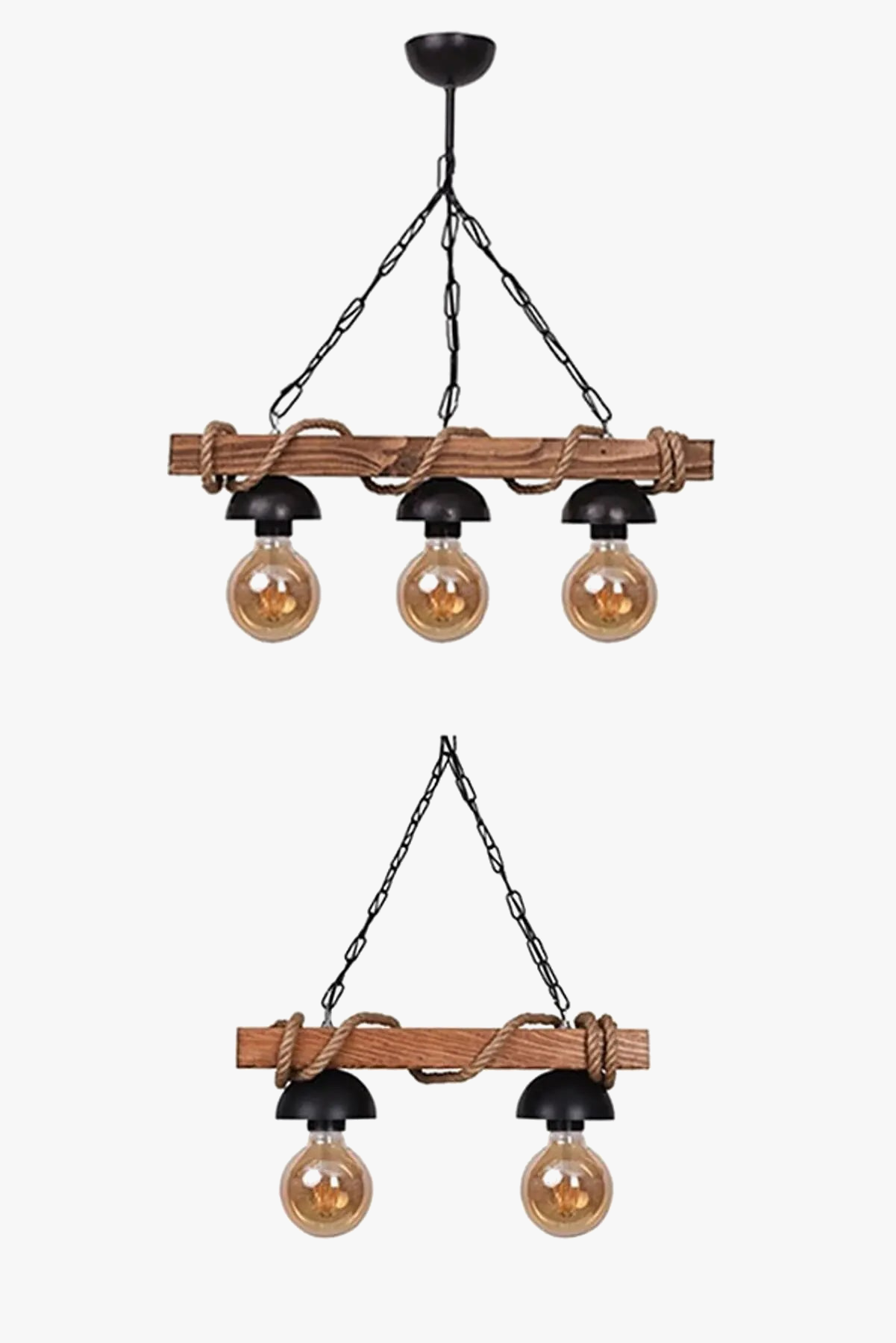 Lustre en bois chaîne de corde éclairage décoratif rétro rustique authentique qualité plafonnier accessoire fait à la main poli turc