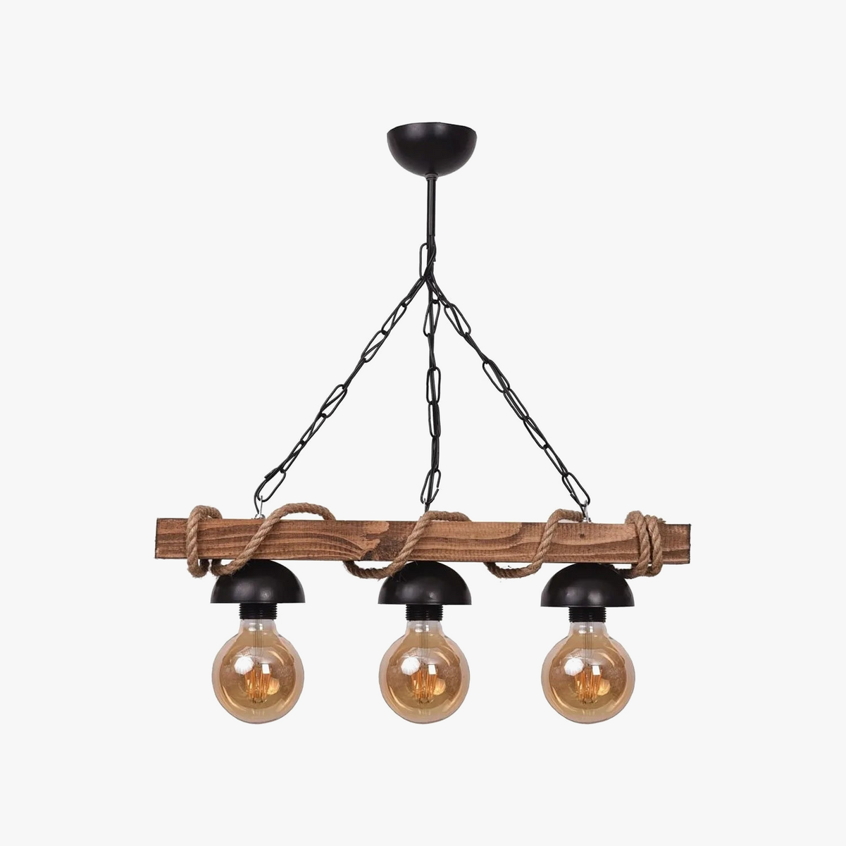 Lustre en bois chaîne de corde éclairage décoratif rétro rustique authentique qualité plafonnier accessoire fait à la main poli turc