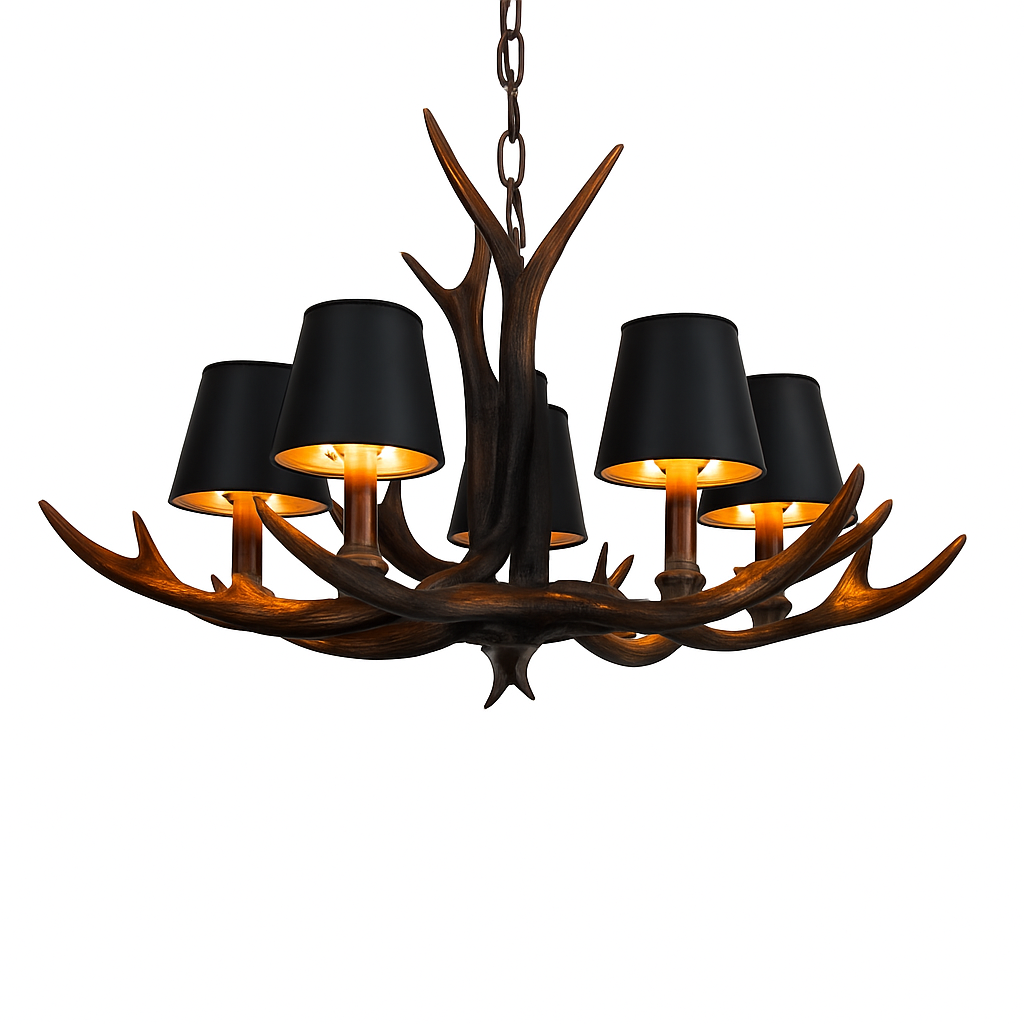 lustre en bois de cerf style vintage pour intérieur rustique - vue 4 sur 14