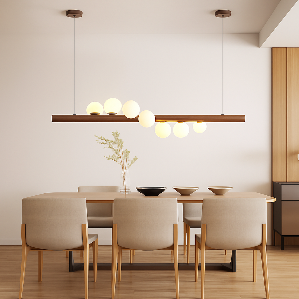 Lustre en bois LED avec plusieurs sphères au style scandinave - vue 5 sur 8