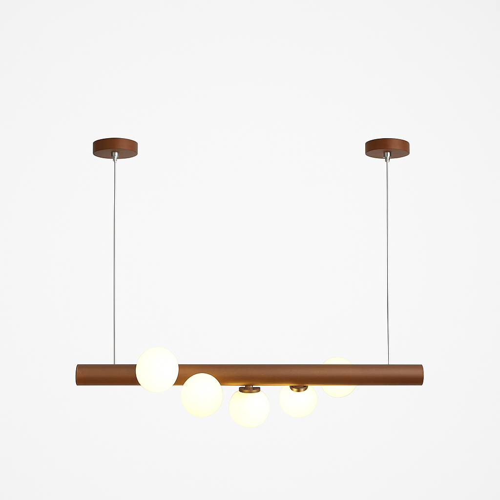 Lustre en bois LED avec plusieurs sphères au style scandinave - vue 6 sur 8