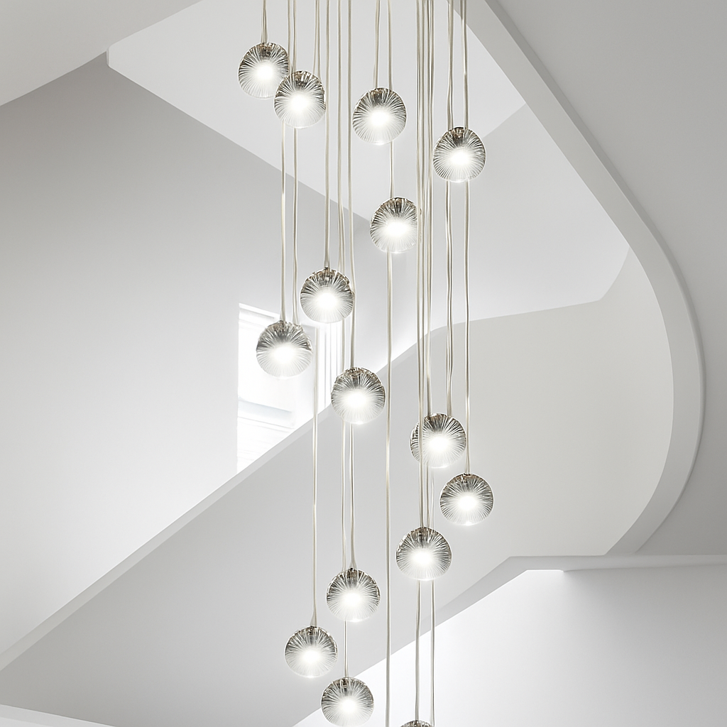 lustre en cristal design luxe pour éclairage moderne escalier colimaçon - vue 3 sur 15
