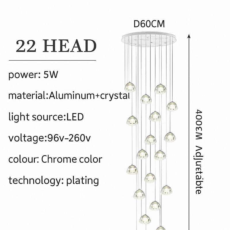 lustre en cristal design luxueux pour escalier colimaçon moderne