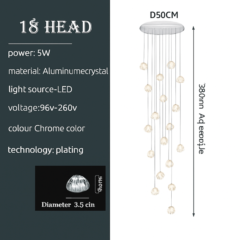 lustre en cristal design luxueux pour escalier colimaçon moderne