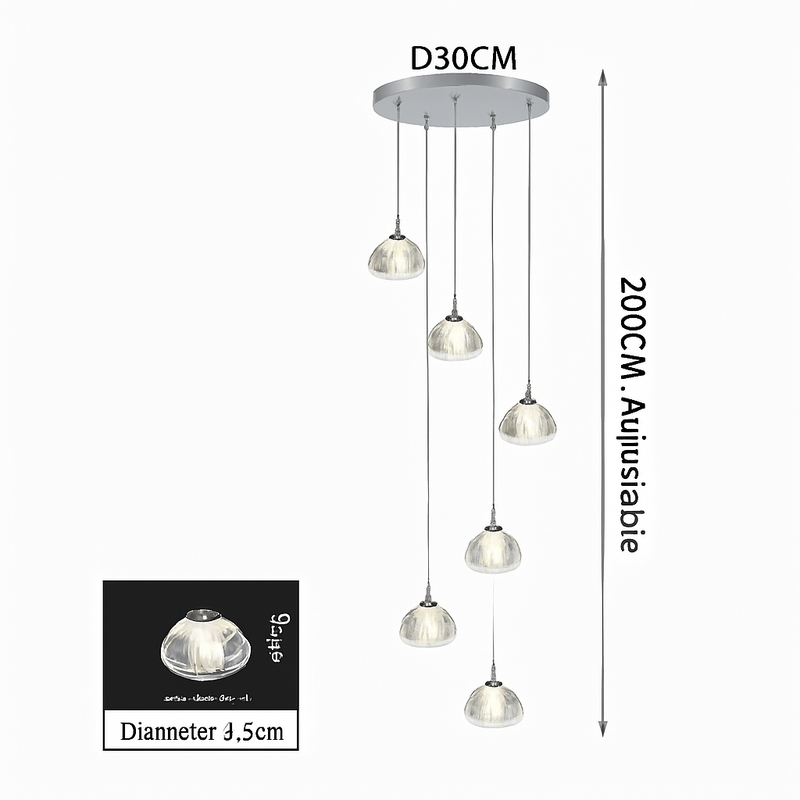 lustre en cristal design luxueux pour escalier colimaçon moderne