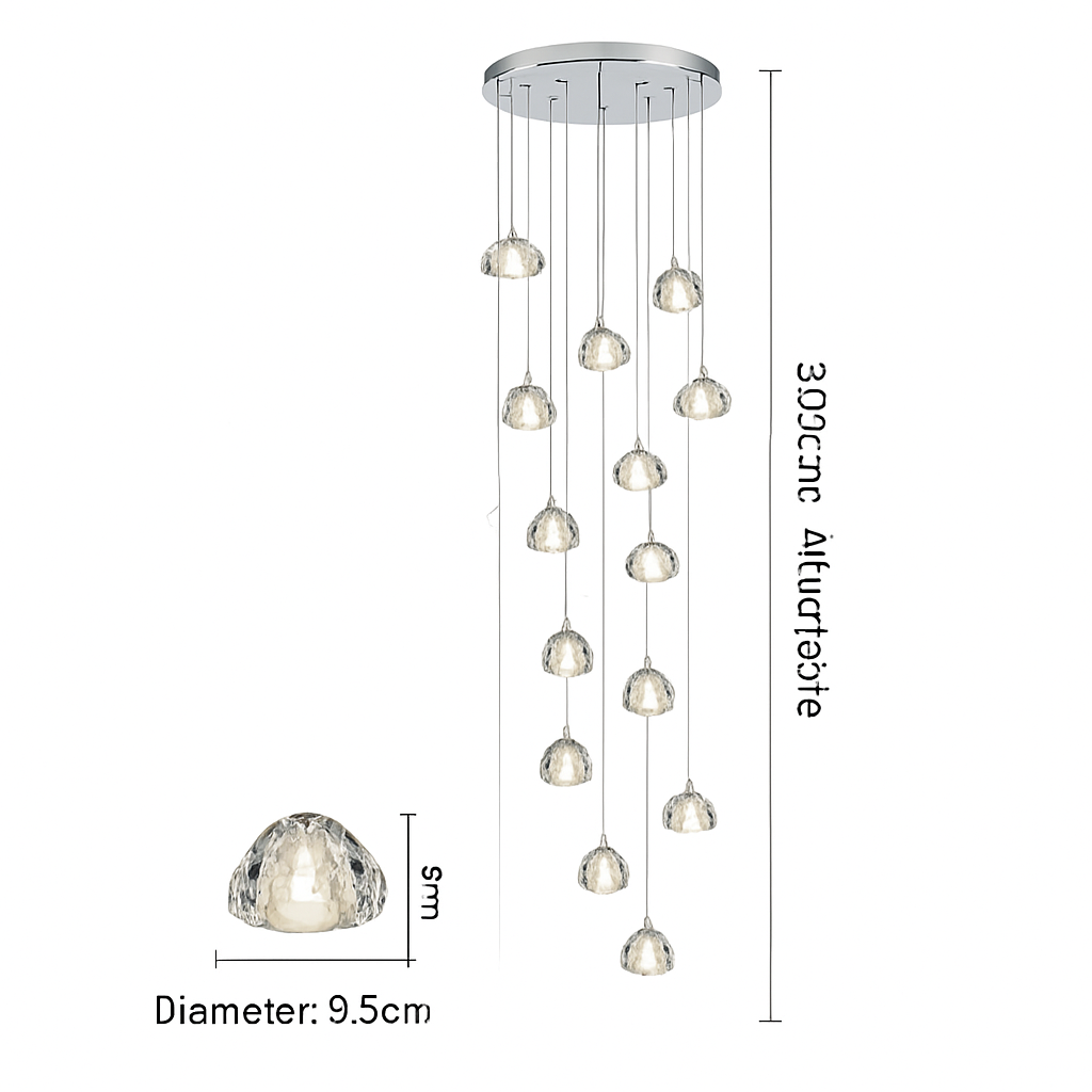 lustre en cristal design luxueux pour escalier colimaçon moderne - vue 9 sur 16