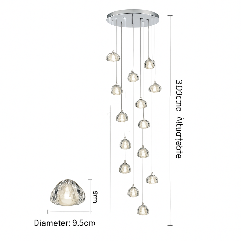 lustre en cristal design luxueux pour escalier colimaçon moderne