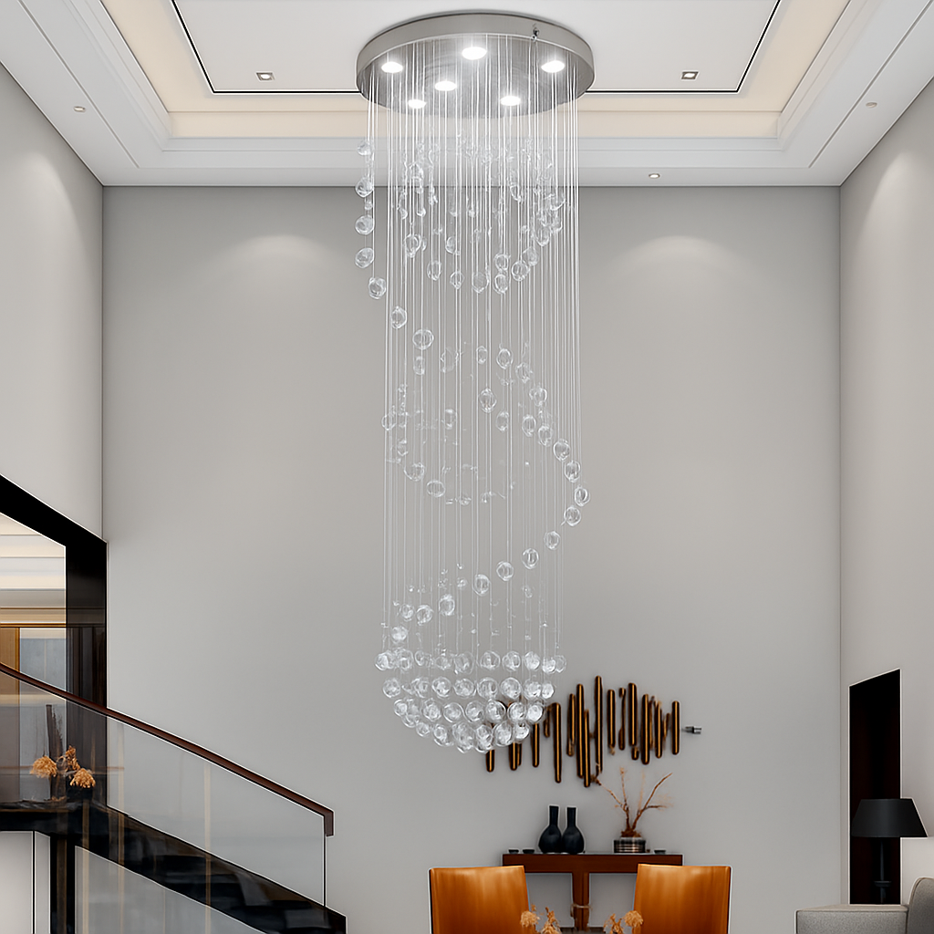 lustre 	 en cristal moderne led boule spirale goutte de pluie k9 - vue 3 sur 4