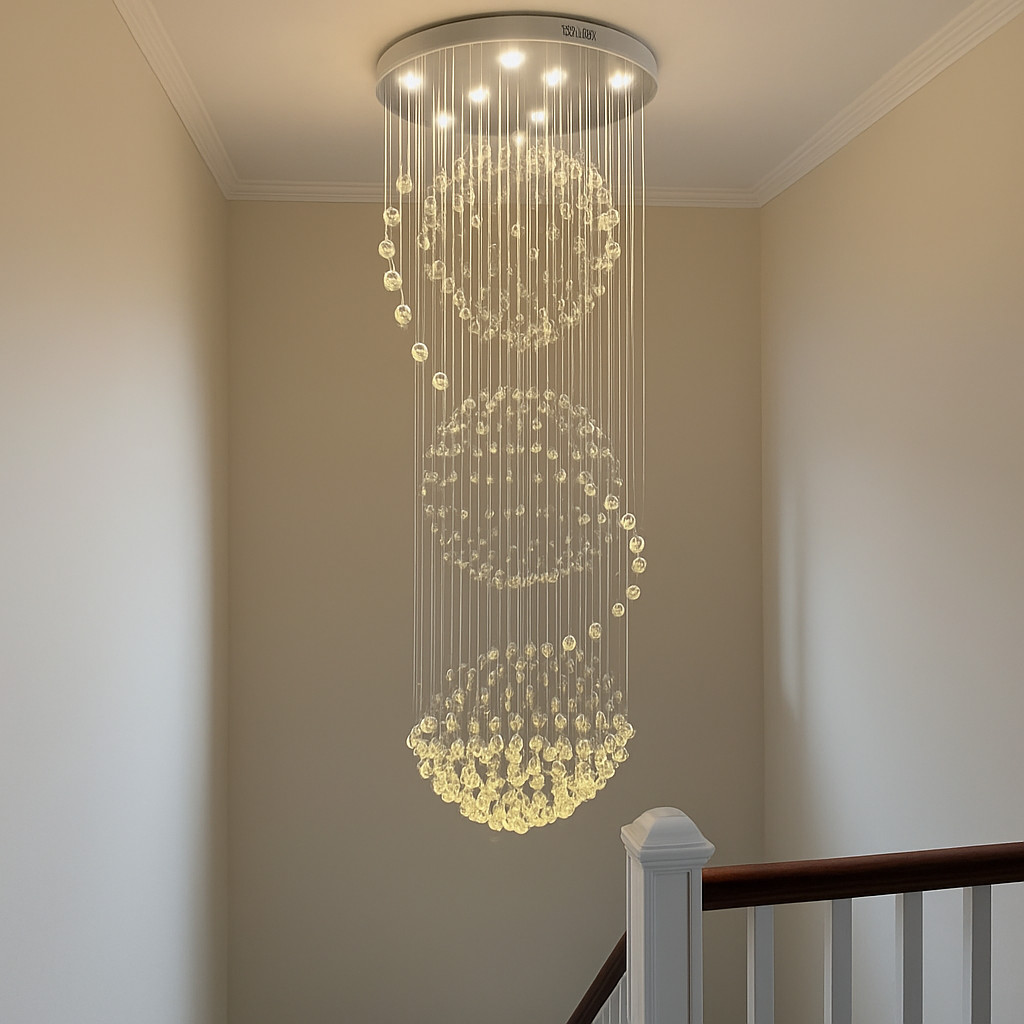 lustre 	 en cristal moderne led boule spirale goutte de pluie k9 - vue 4 sur 4