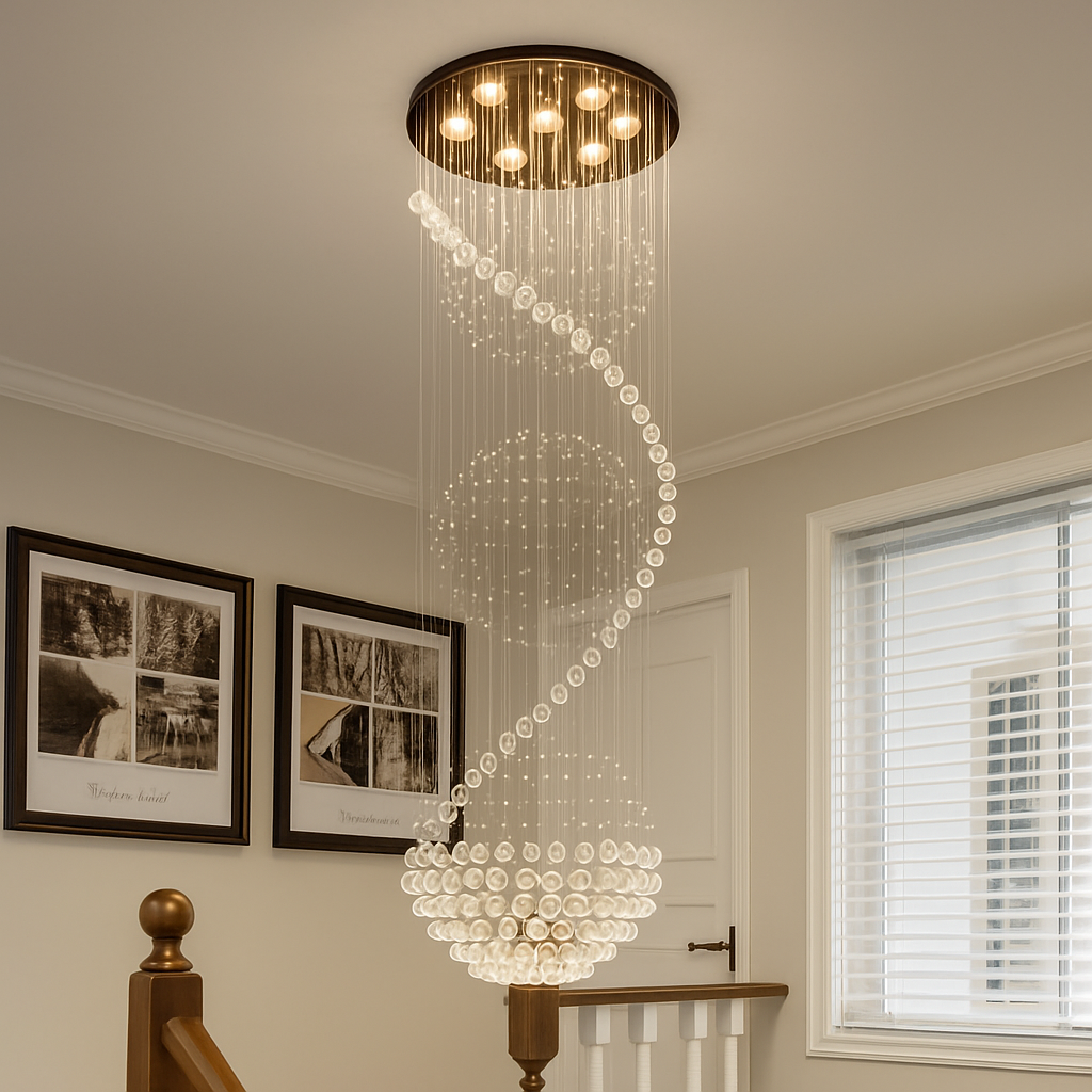 lustre 	 en cristal moderne led boule spirale goutte de pluie k9 - vue 5 sur 4