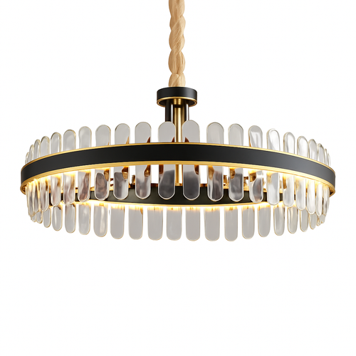 Luxury round modern leather crystal LED chandelier - vue 2 sur 24