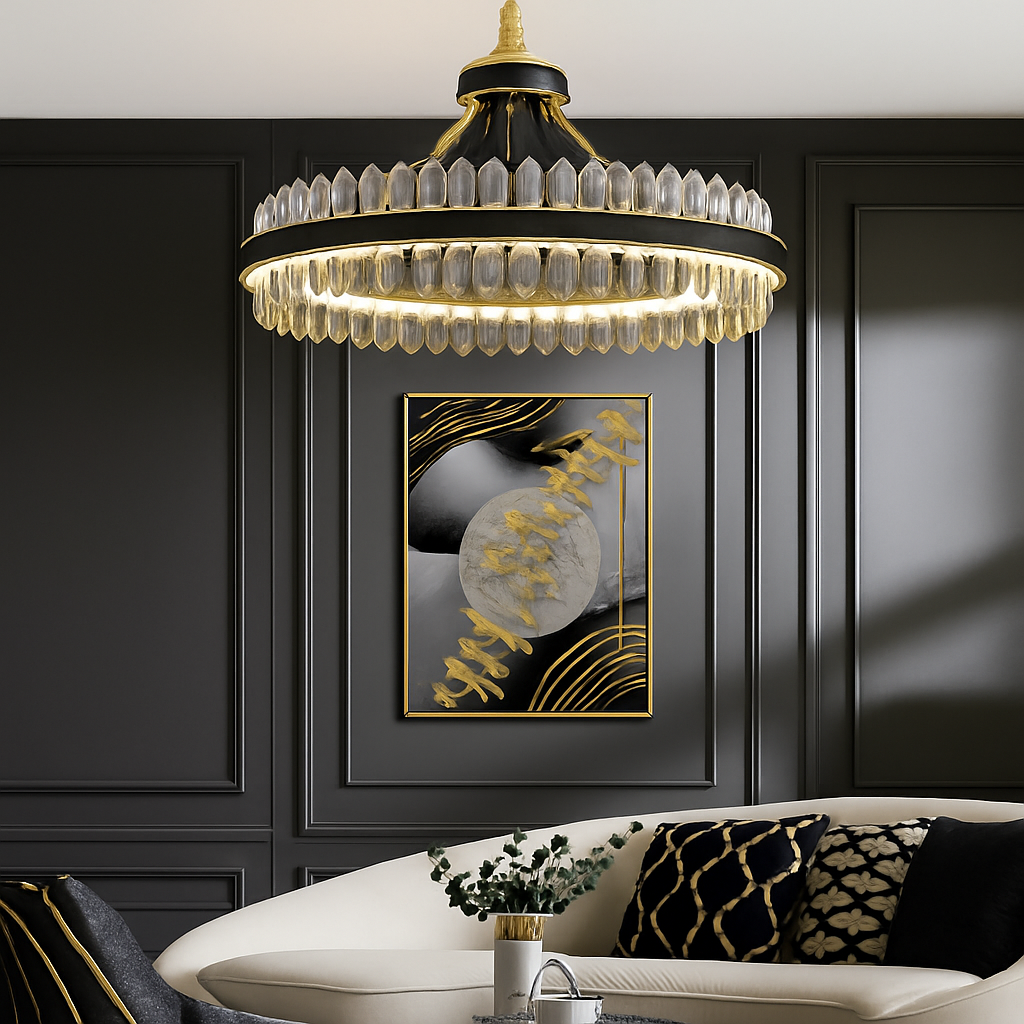 Luxury round modern leather crystal LED chandelier