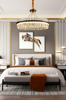 Luxury round modern leather crystal LED chandelier