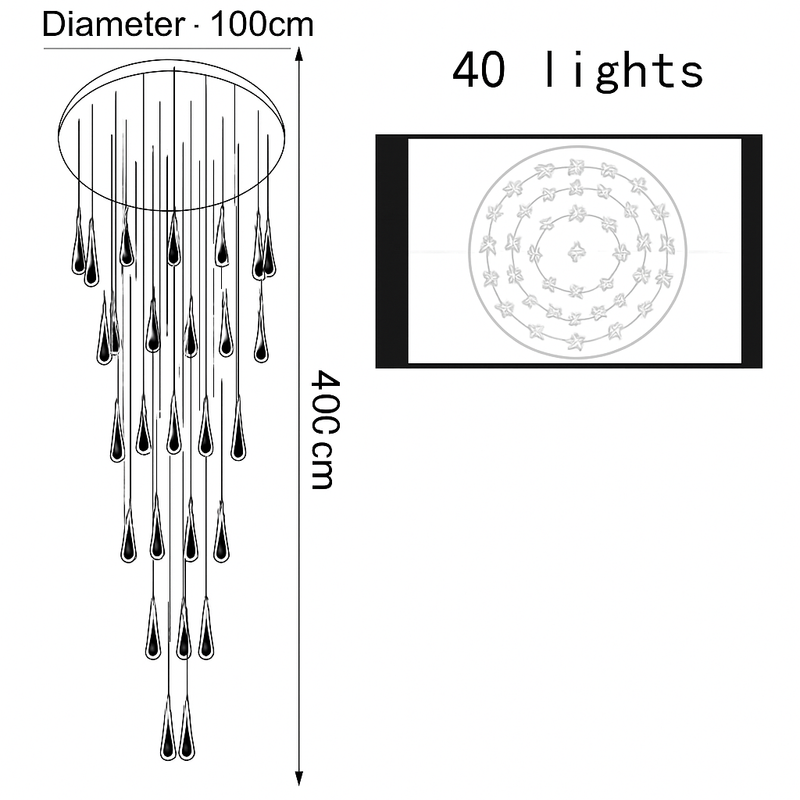 lustre goutte d'eau en cristal pour décoration intérieure